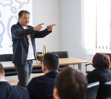 Image: Max presenting words flowing like wine