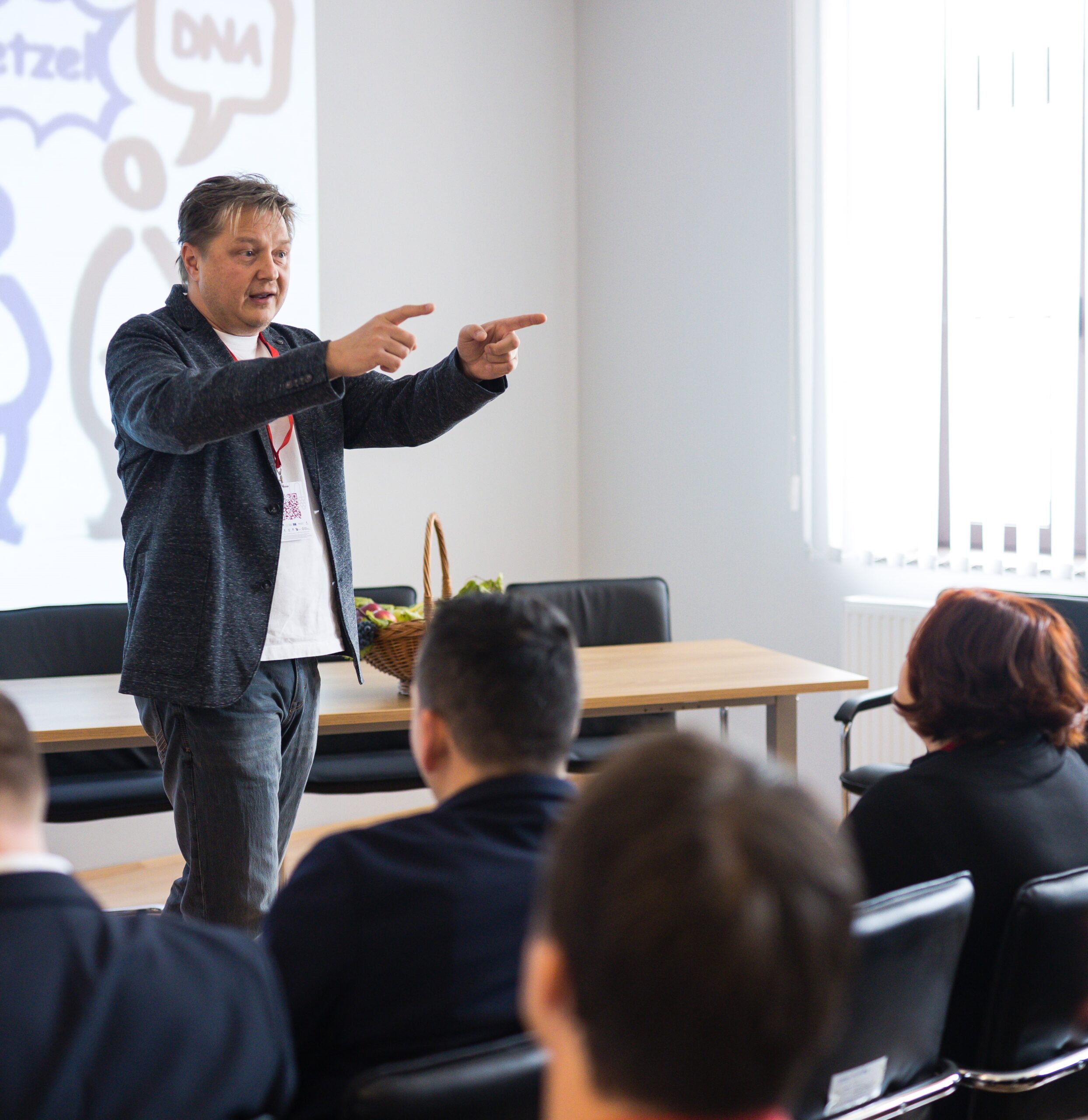 Image: Max presenting words flowing like wine