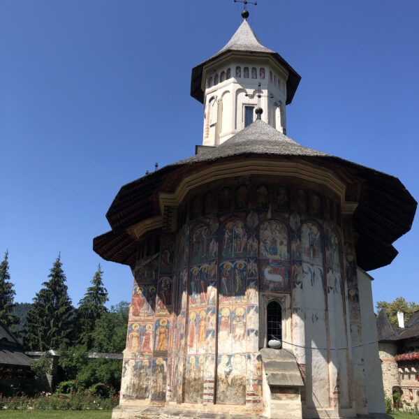 Outside of the church at Voronets monastery